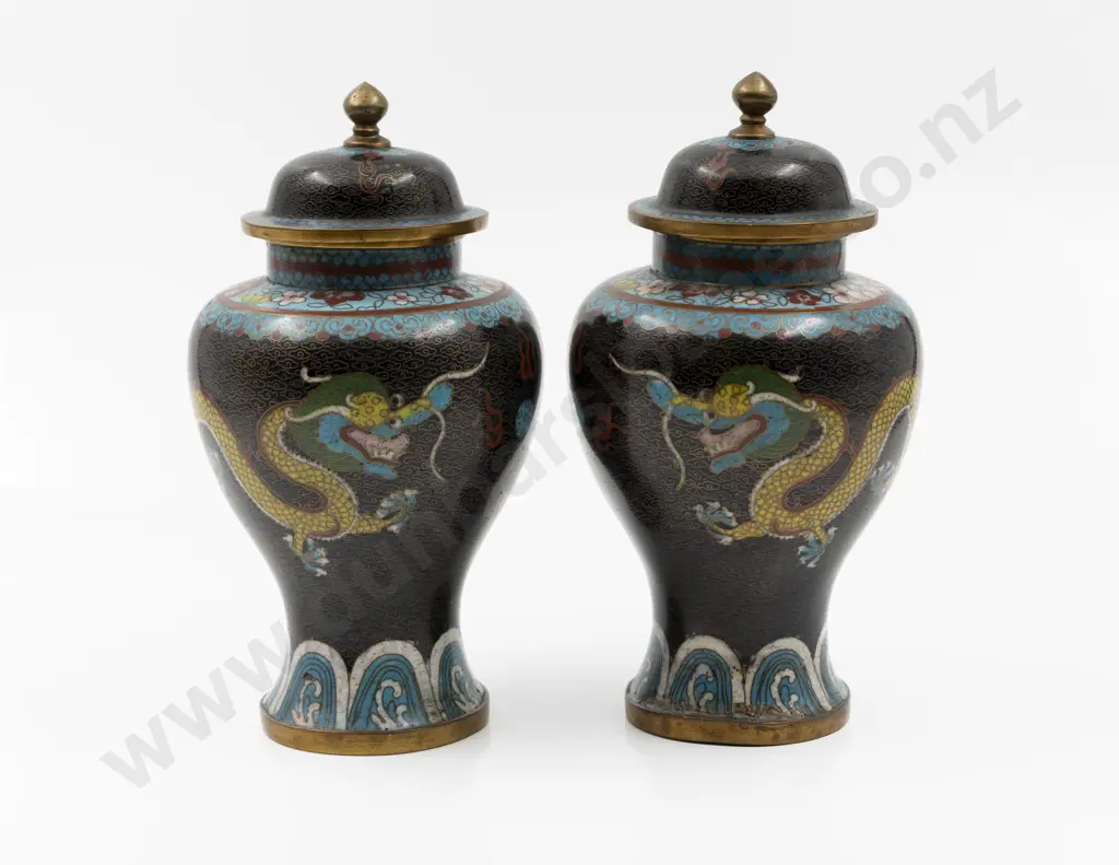 Pair of Chinese Cloisonné Ginger Jars Image 1++