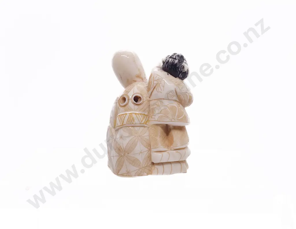 Ivory Netsuke of the Immortal Fukurokuju with Child Attendant Image 1++