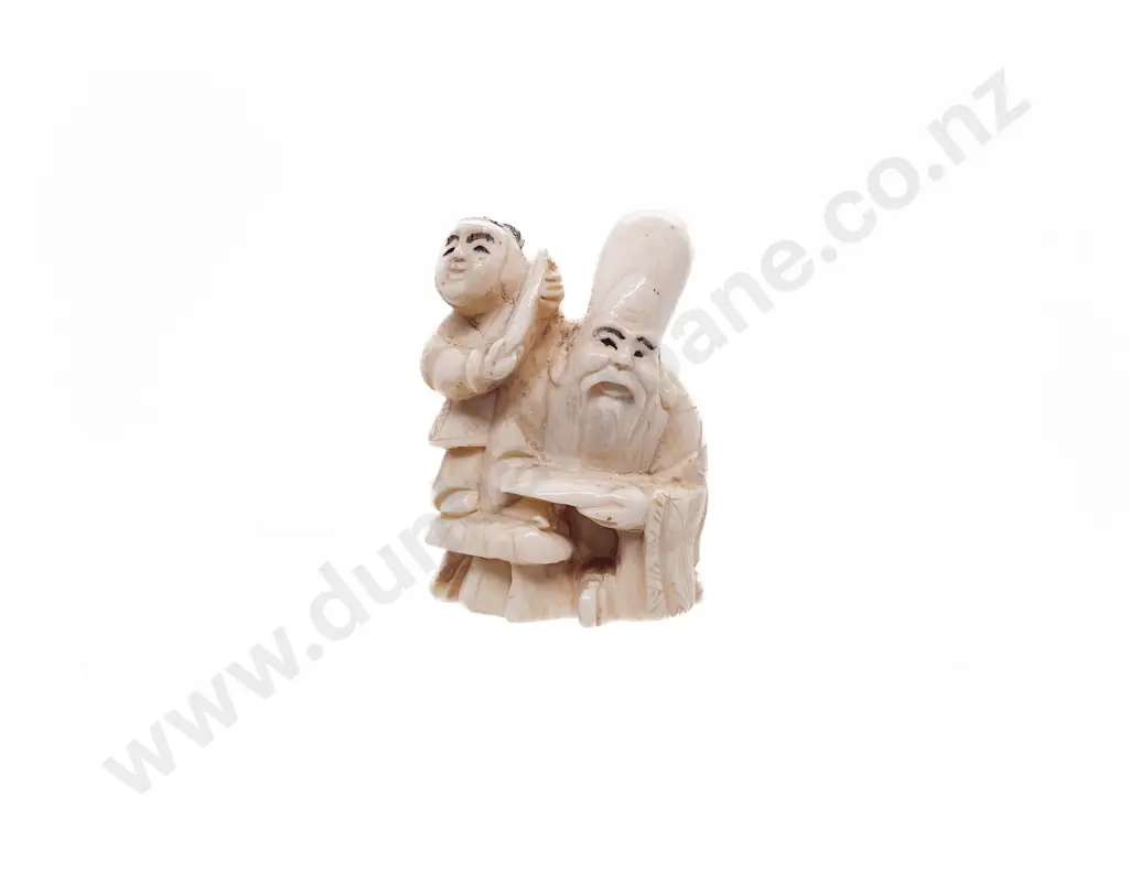 Ivory Netsuke of the Immortal Fukurokuju with Child Attendant Image 1++