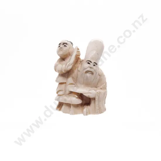 Ivory Netsuke of the Immortal Fukurokuju with Child Attendant