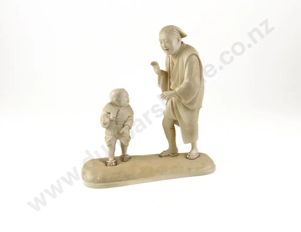 Late C19th Japanese Ivory Group Of A Father & Child Image 1++