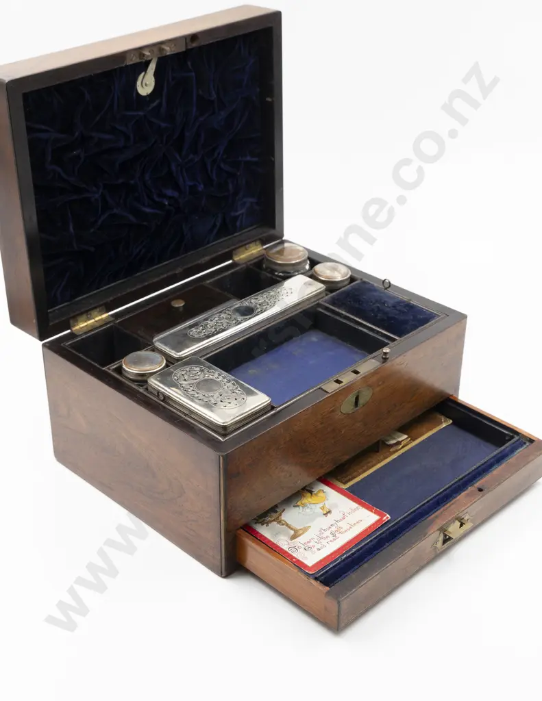 C19th Rosewood Gentlemans Travelling Dressing Table Box by Joseph Mechi of London Image 1++