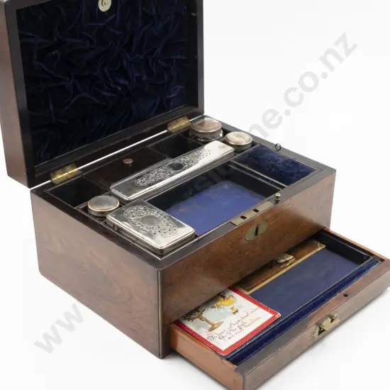 C19th Rosewood Gentlemans Travelling Dressing Table Box by Joseph Mechi of London