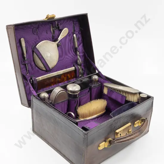 Geo V Leather Cased S/S Dressing Table Set