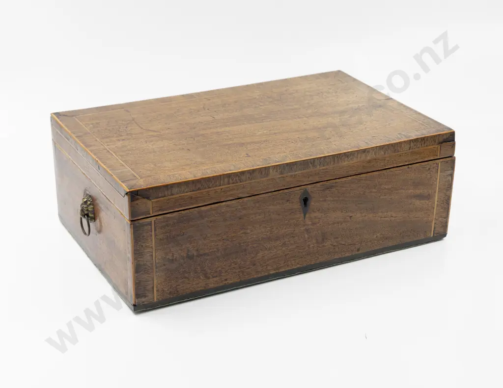 C19th Mahogany & Inlaid Writing Box Image 1++