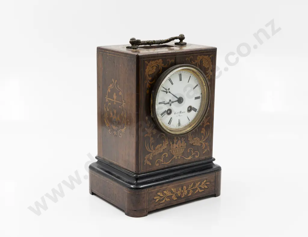 C19th French Mahogany & Marquetry Library Clock by Mare of Paris Image 1++