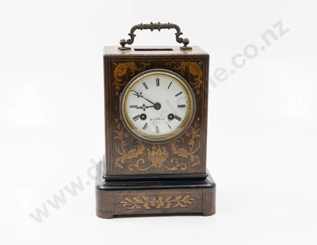 C19th French Mahogany & Marquetry Library Clock by Mare of Paris Image 1++
