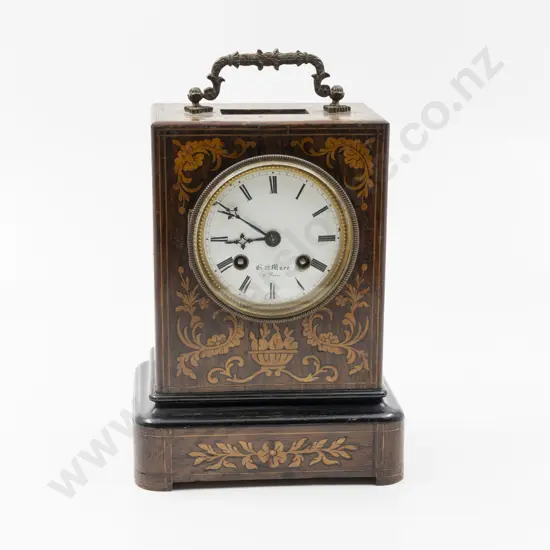 C19th French Mahogany & Marquetry Library Clock by Mare of Paris