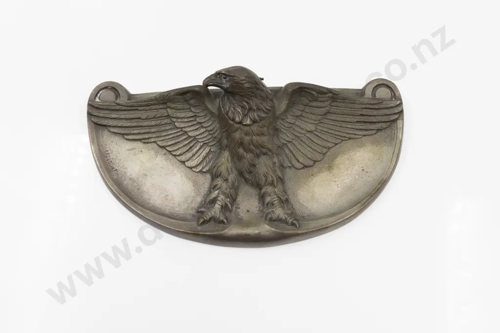 Signed Freecourt C1922 French Art Deco White Metal Spread Wing Eagle Inkwell Image 1++