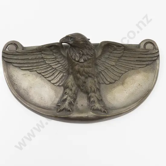 Signed Freecourt C1922 French Art Deco White Metal Spread Wing Eagle Inkwell