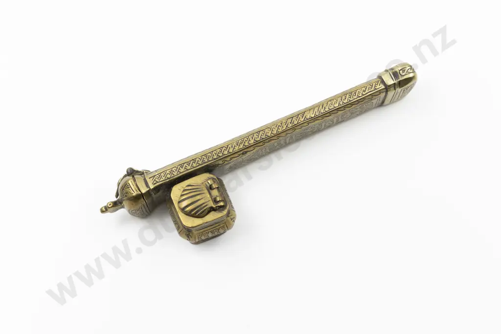 Late C19th Middle Eastern Brass Inkwell Qalamdan Image 1++