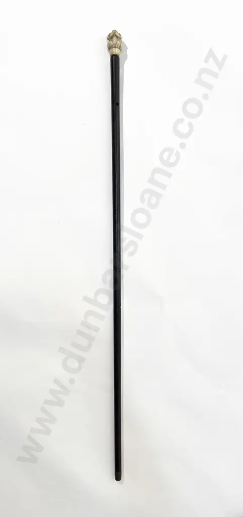 Late Vict Ebonised Walking Cane With Carved Ivory Top Image 1++