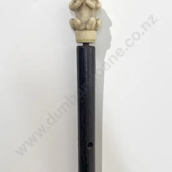 Late Vict Ebonised Walking Cane With Carved Ivory Top