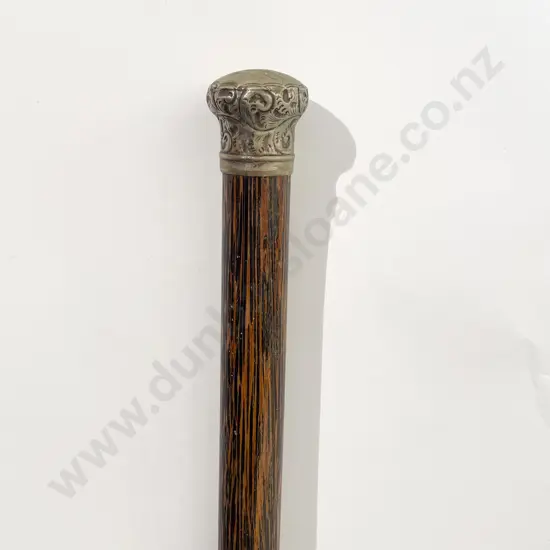 Late Vict Walking Cane With S/Plate Top