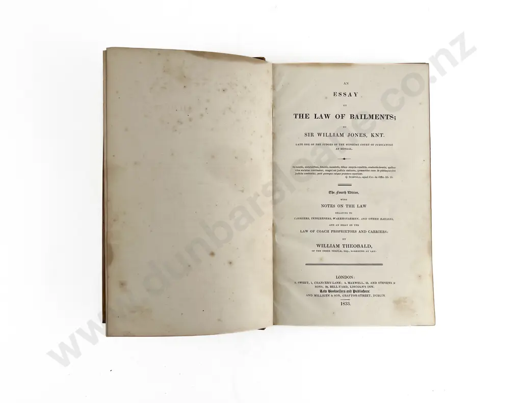 Jones Sir William Knt - An Essay on The Law Of Bailments Image 1++