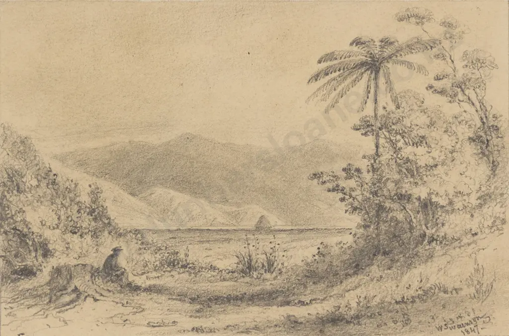 William Swainson - Lowry Bay from Petone flat (1846) Image 1++
