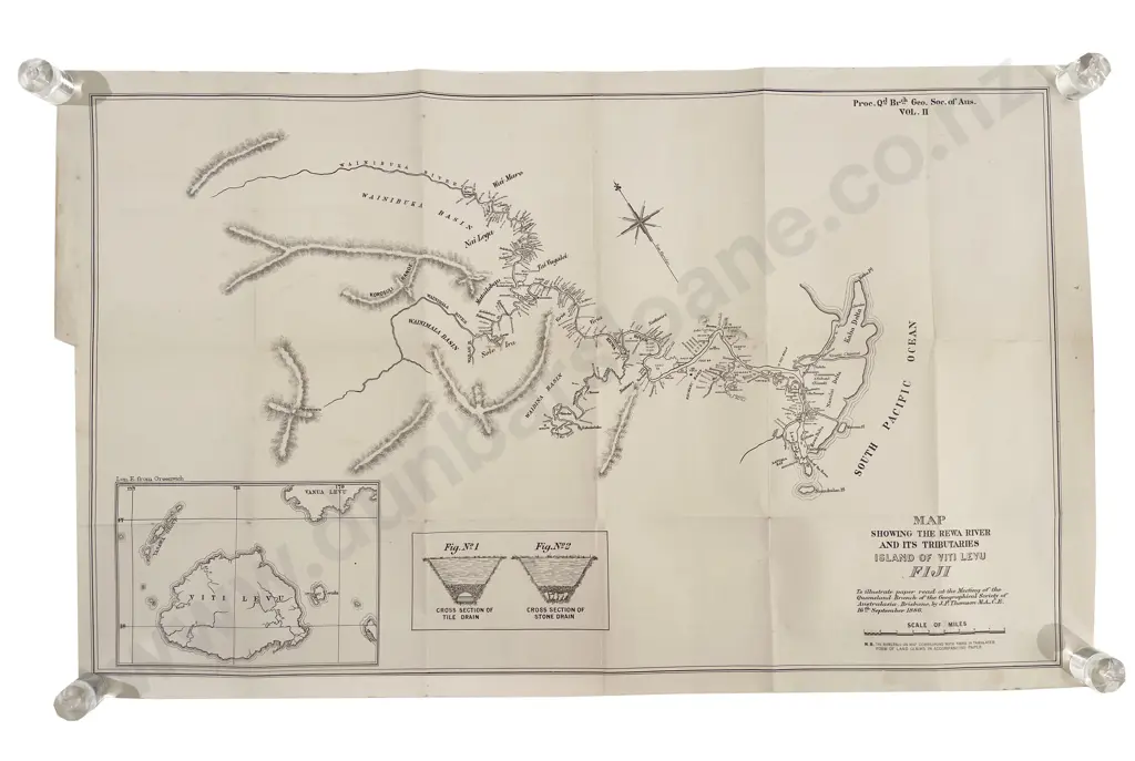 Map Showing The Rewa River And Its Tributaries Island Of Viti Levu Fiji 1886 Image 1++