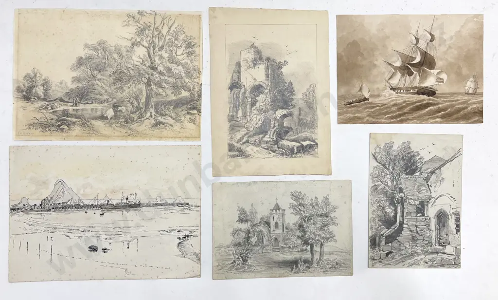 Francis & Hamar Humphrey Arden - 6 Unframed Watercolour & Pencil Sketches Image 1++