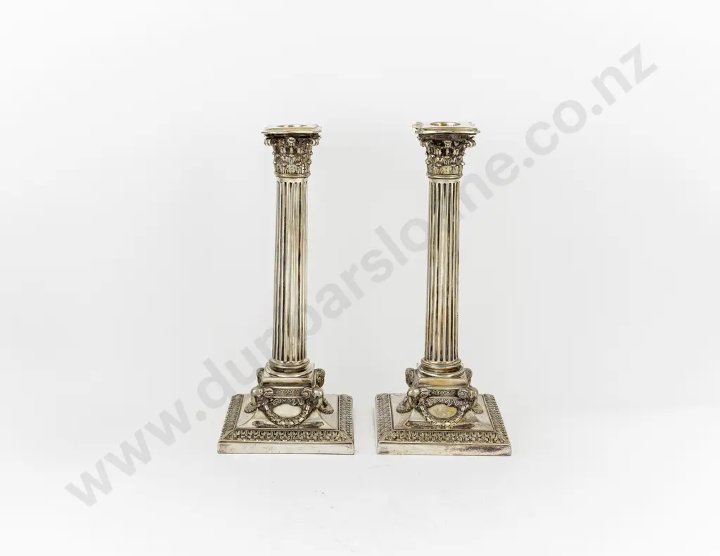 Elegant Pair Of Elkington & Co Corinthian Column Candlesticks Image 1++