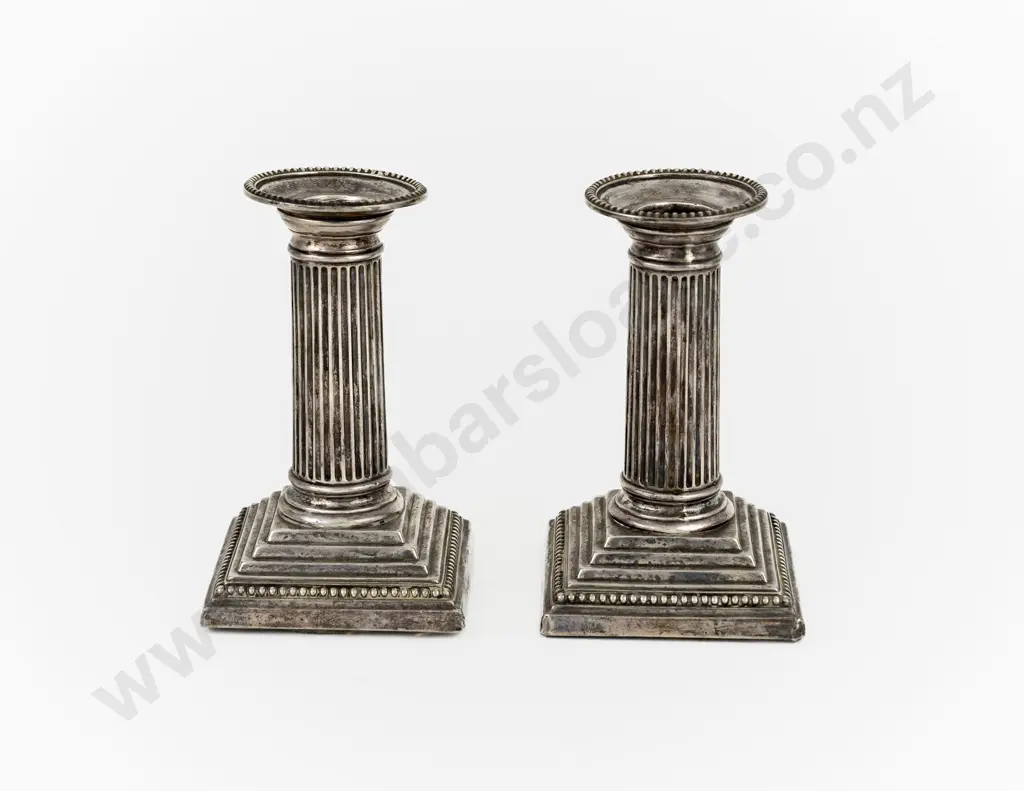 Pair Vict S/S Doric Column Candlesticks Image 1++