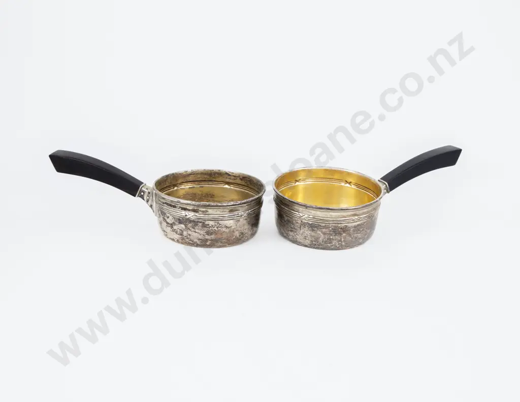 Small Pair Of Danish Sterling Silver Brandy Warming Pans by P Hertz Image 1++
