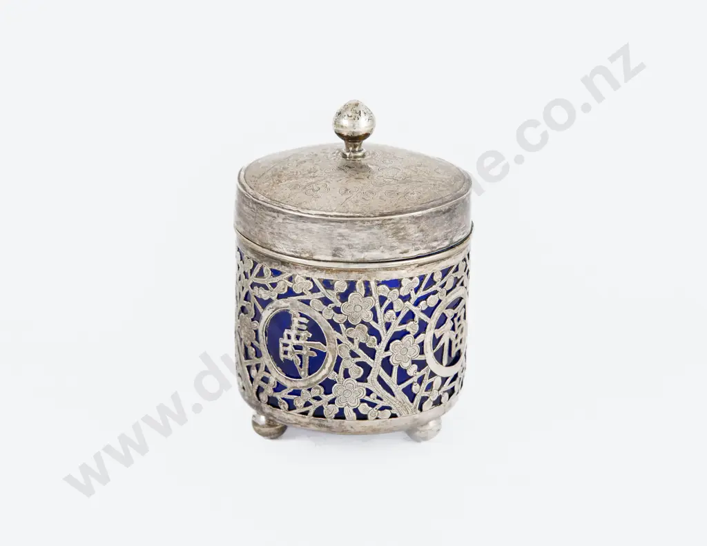 Chinese Silver Cylindrical Mustard Pot Image 1++
