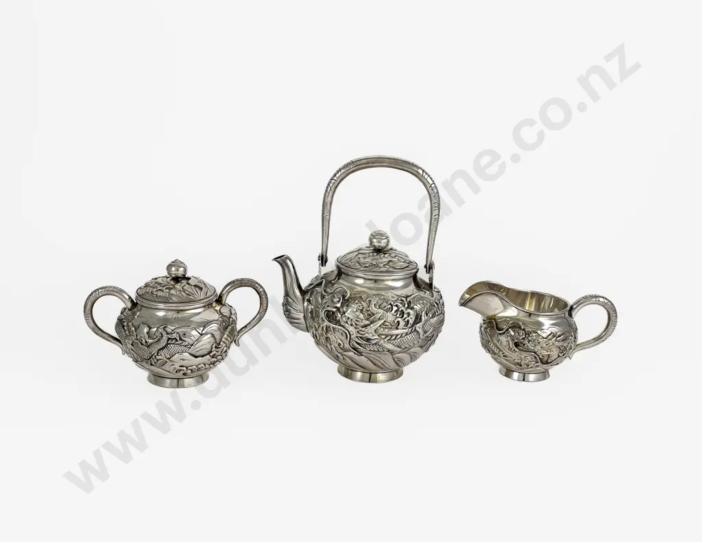 Chinese Export Silver 3 Piece Teaset Image 1++