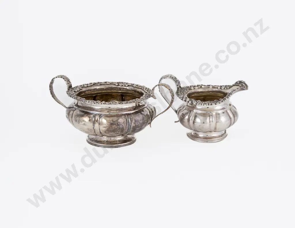 Geo III S/S Sugar Bowl & Similar Geo IV Milk Jug Image 1++