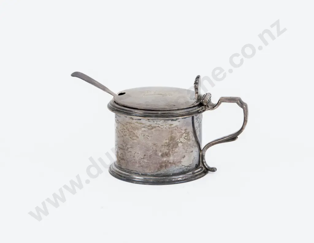 Early Vict S/S Mustard Pot & Spoon Image 1++