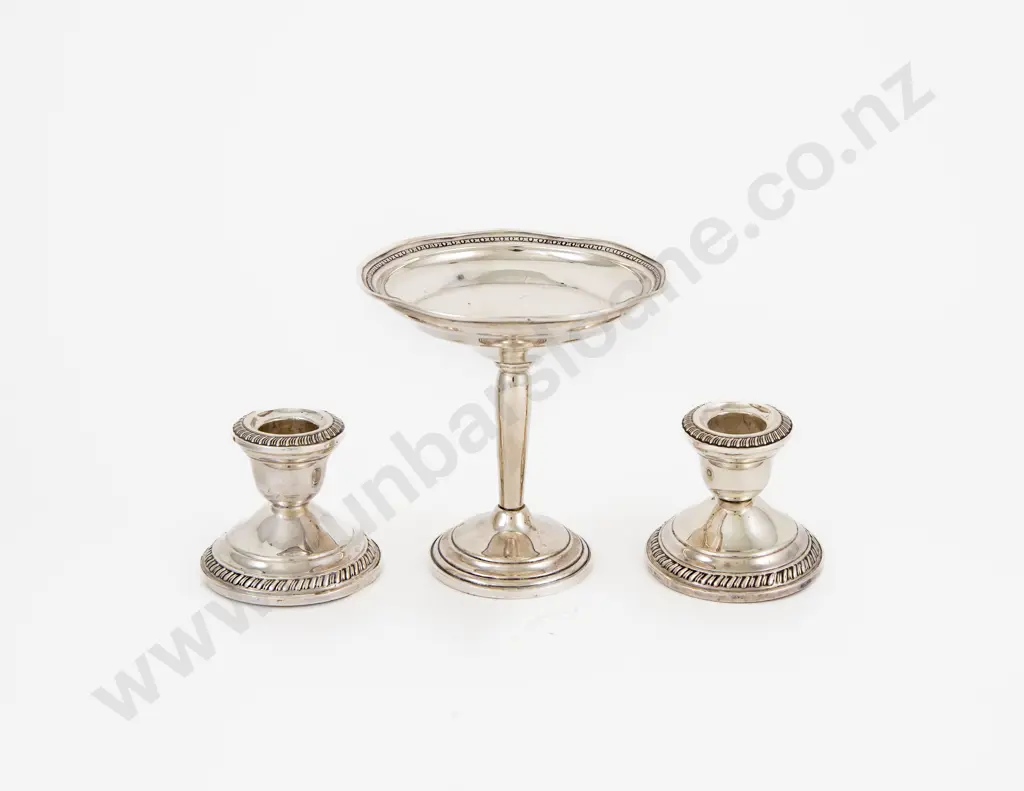 Pair of S/S Dwarf Candlesticks and Tazza Image 1++