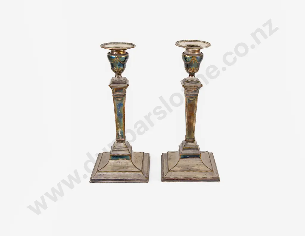Pair C19th Sheffield Plate Table Candlesticks Image 1++