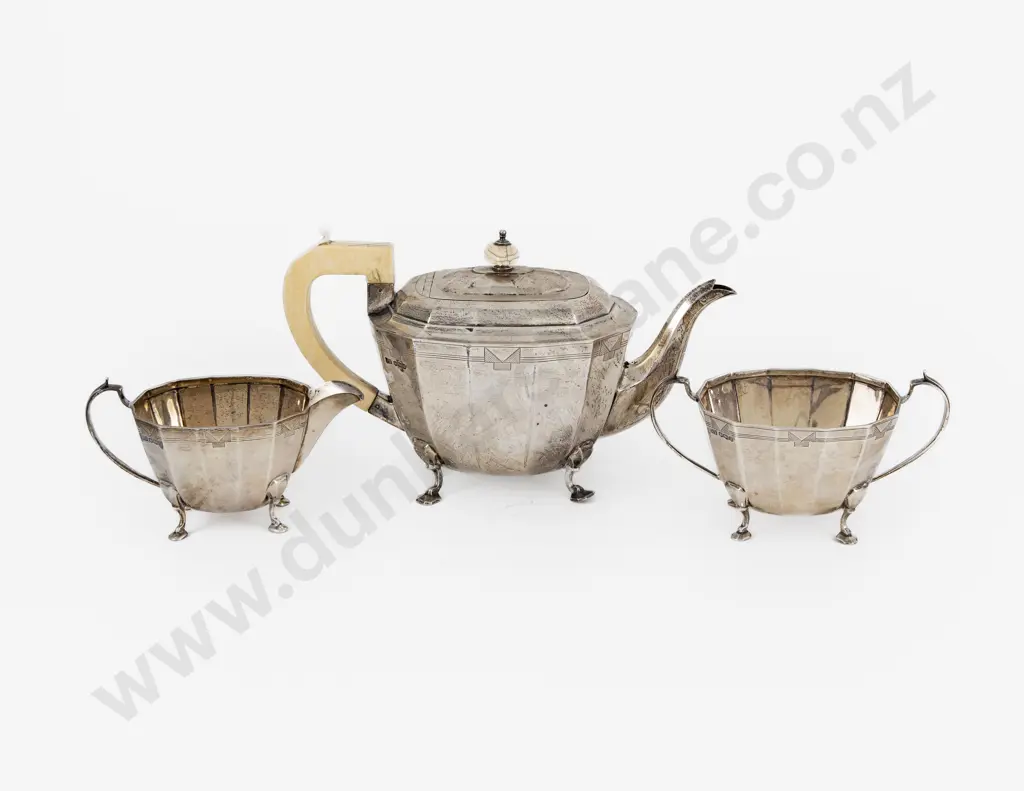 Geo V Art Deco S/S 3pce Teaset By Viners Ltd (Emile Viner) Image 1++