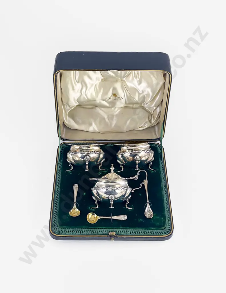 Cased Edw VII S/S 6pce Cruet Set Image 1++