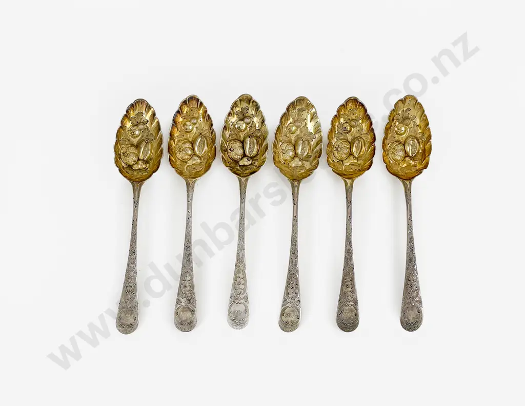 An Attractive Set Of Six Geo III S/S Gilt Berry Spoons by Peter & Anne Bateman Image 1++