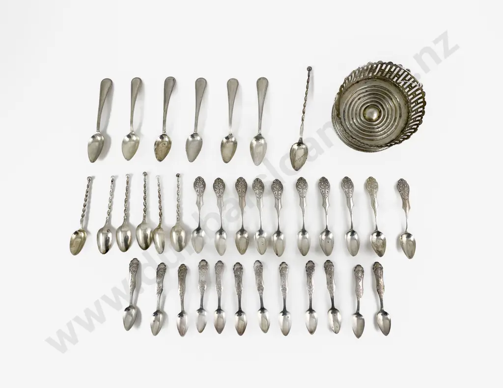 .800 Silver Coaster Together With A Selection Of 35 Small Dutch Silver Spoons Image 1++