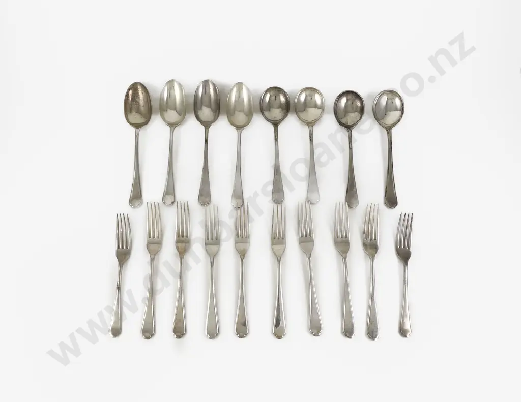 Set Of Eight Geo VI S/S Table Forks, Eight Tablespoons & Two Dessert Forks by Walker & Hall Image 1++