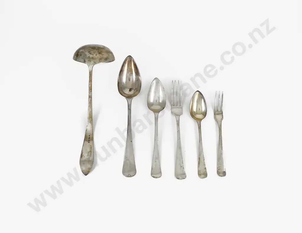 39 Piece Dutch Silver Hanoverian Pattern Part Suite Of Cutlery & Odd Soup Ladle Image 1++