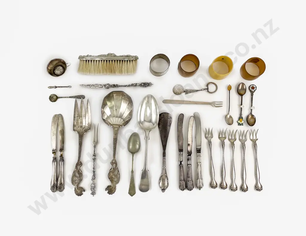 Small Group Of Mixed S/S Cutlery, Napkin Rings, Brush and others Image 1++