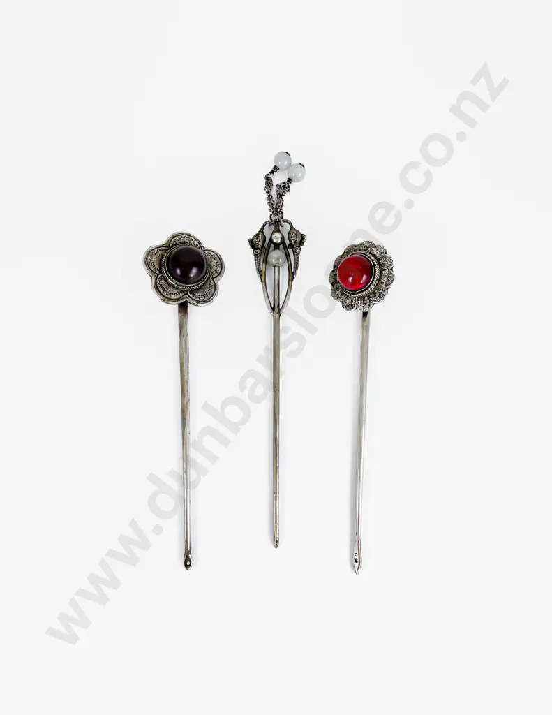 Three Antique Chinese Silver Hair Ornaments Image 1++