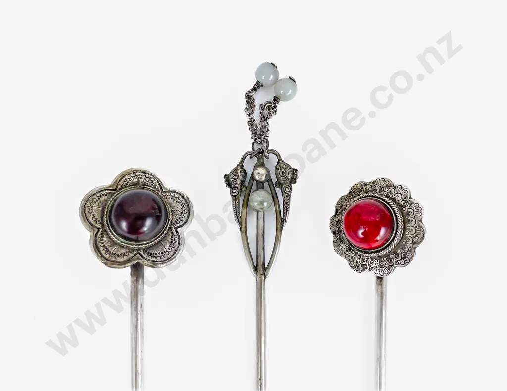 Three Antique Chinese Silver Hair Ornaments Image 1++