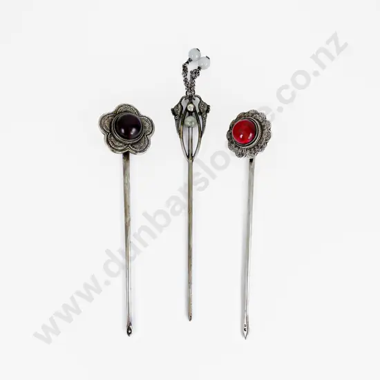 Three Antique Chinese Silver Hair Ornaments