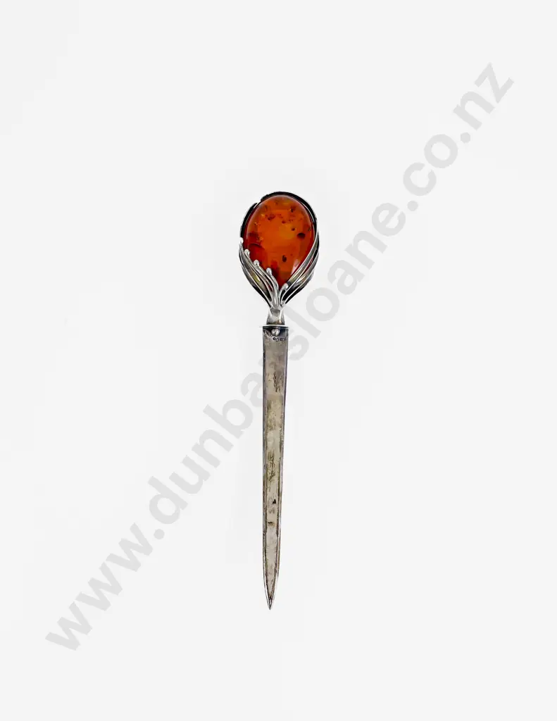 European Silver & Amber Cabochon Top Letter Opener Image 1++