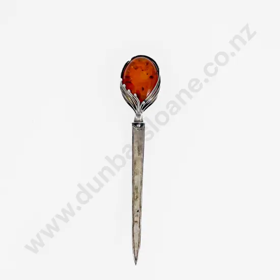European Silver & Amber Cabochon Top Letter Opener