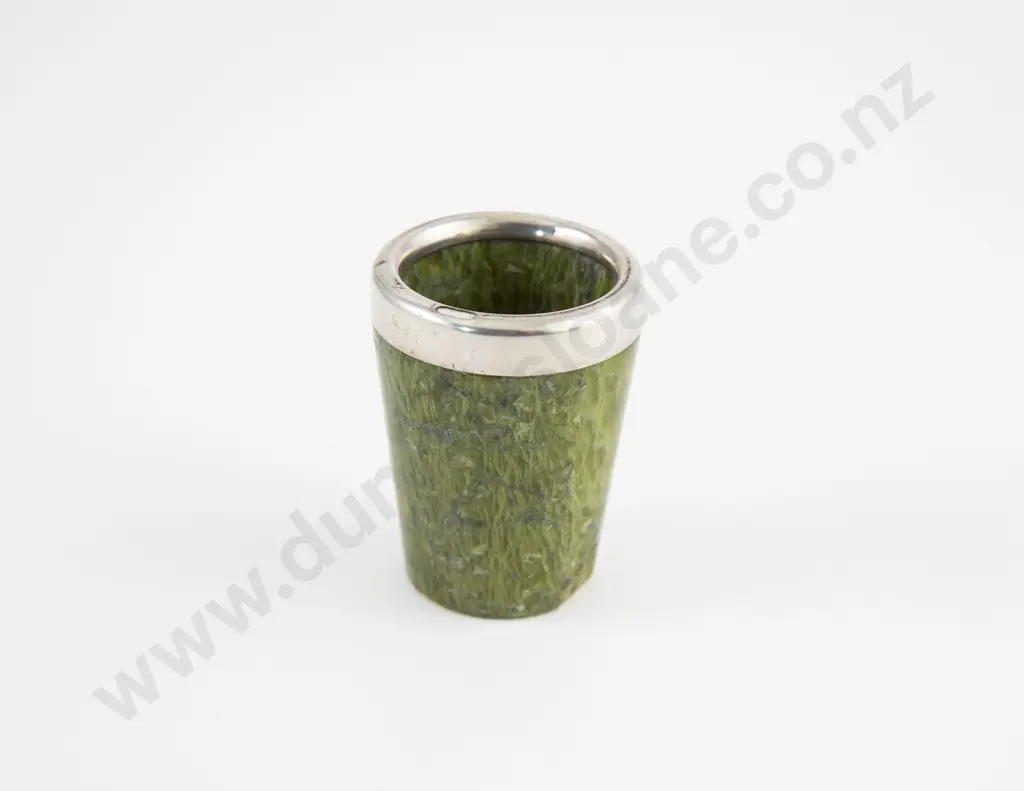 Small Green Agate & S/S Rimmed Vesta Holder Image 1++