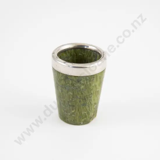Small Green Agate & S/S Rimmed Vesta Holder