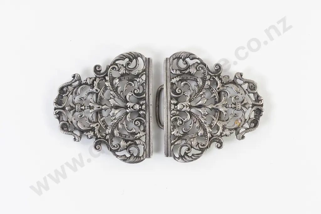 Victorian S/S Rococo Design 2pce Belt Buckle Image 1++