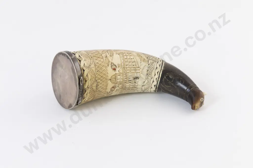 An Interesting C19th Scottish Scrimshaw Horn Snuff Mull Image 1++
