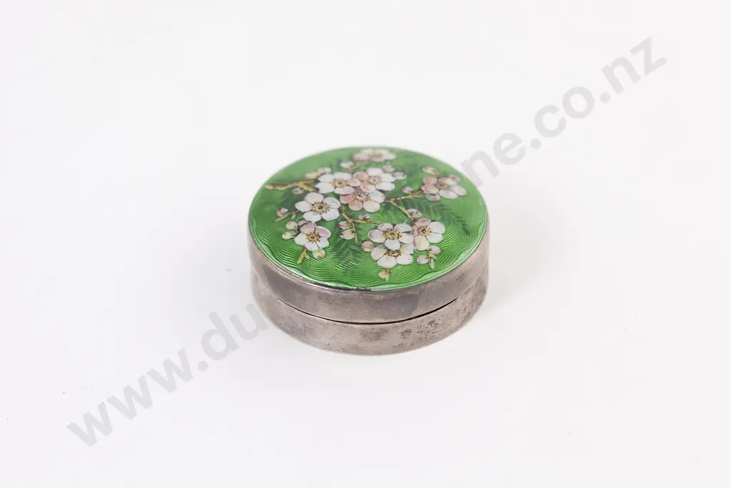 Attractive Edw VII S/S & Enamel Circular Pill Box Image 1++