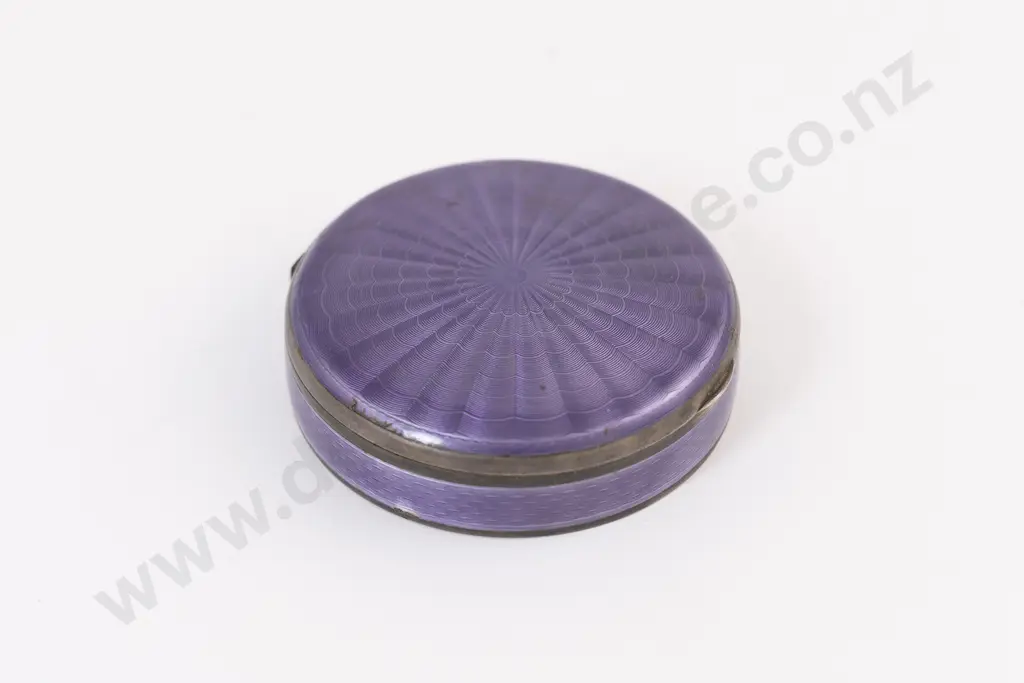 .935 Silver & Purple Guilloche Enamel Circular Vanity Box Image 1++