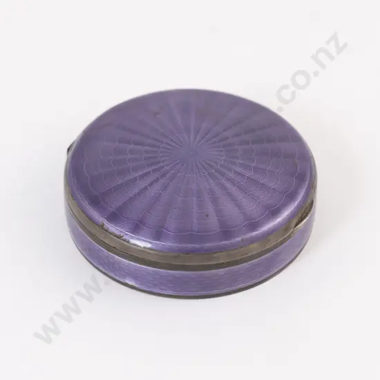 .935 Silver & Purple Guilloche Enamel Circular Vanity Box